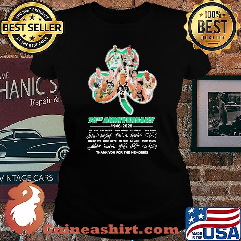 The boston celtics 74th anniversary 1946 2020 thank you for the memories signatures s Laides tee