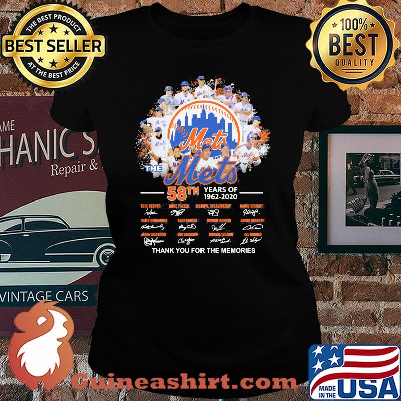 The new york mets 58th years of 1962 2020 thank you for the memories signatures s Laides tee