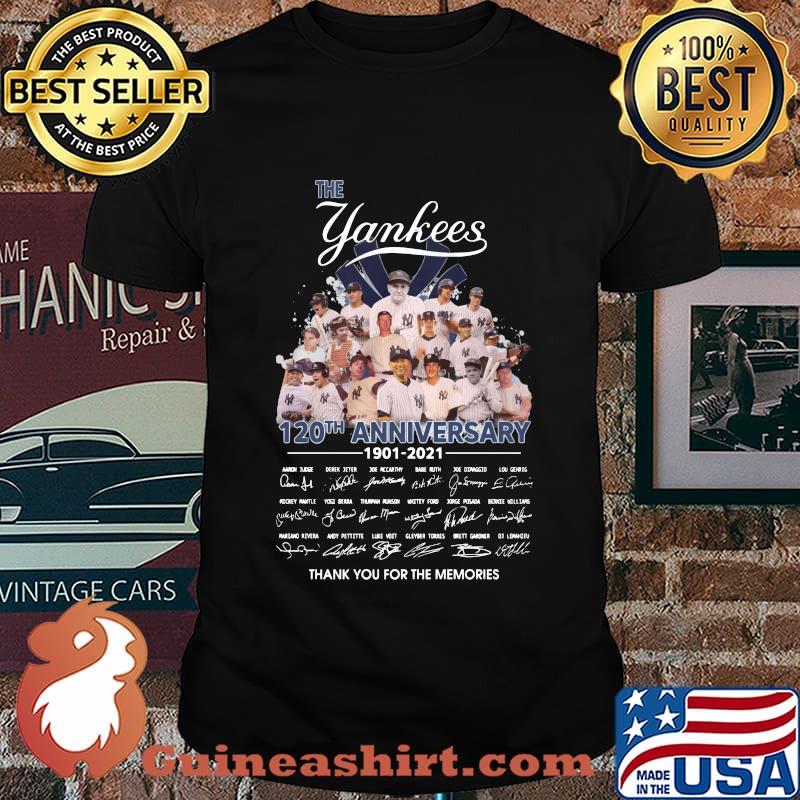 The new york yankees baseball 120th anniversary 1901 2021 thank you for the memories signatures shirt