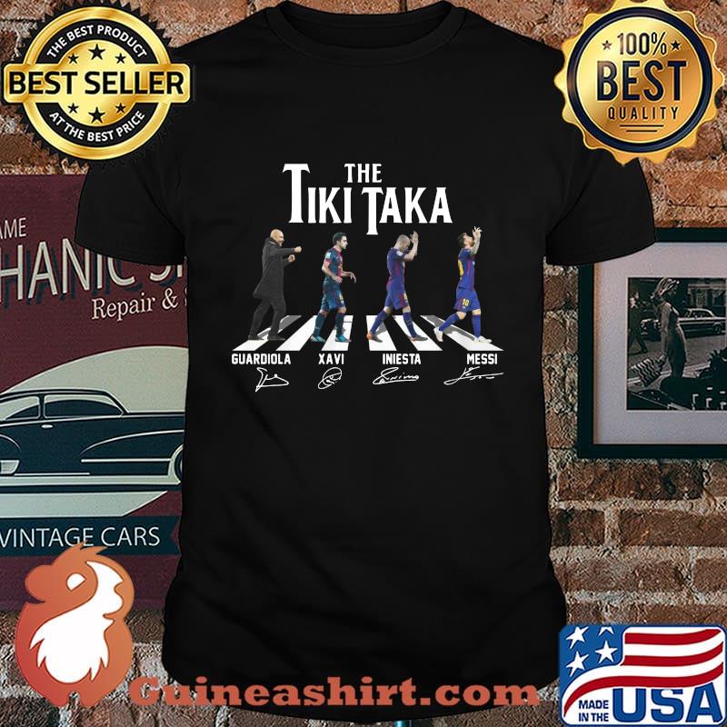 The tiki taka barcelona crossing the line guardiola xavi iniesta messi signatures shirt