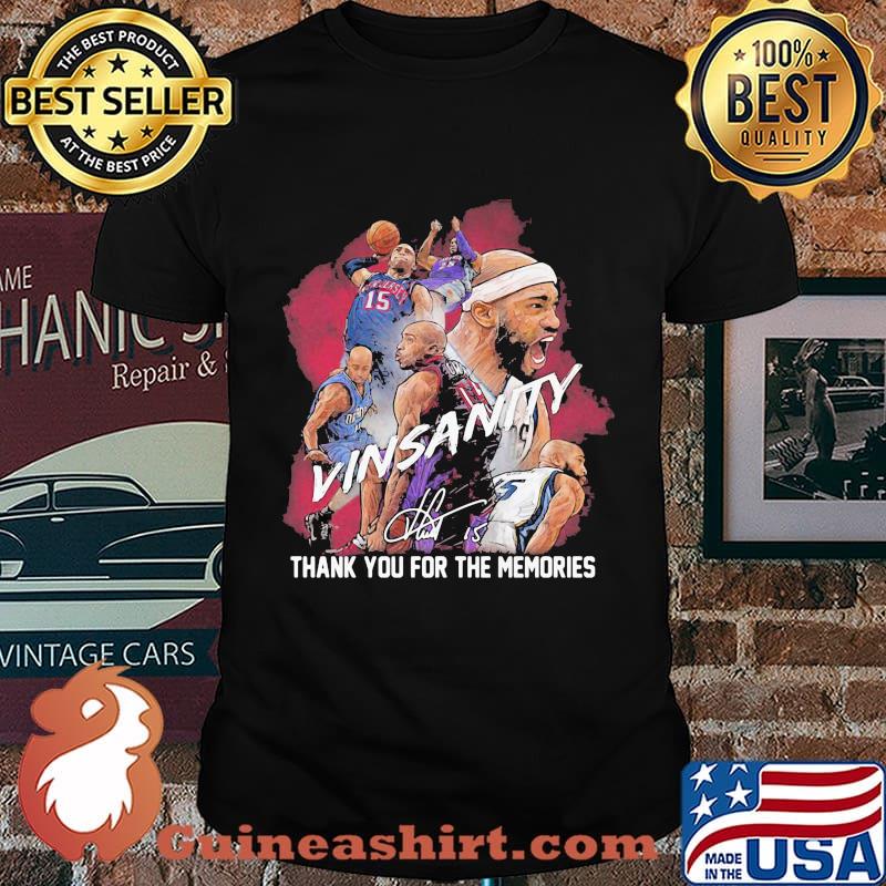 Vinsanity vince carter 15 thank you for the memories signature shirt
