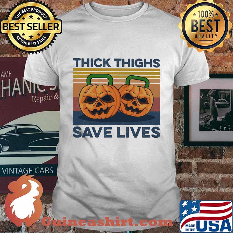 Weightlifting pumpkins thick thighs save lives vintage retro shirt