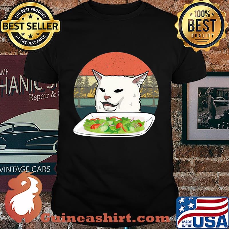 White cat eat salad vintage retro shirt