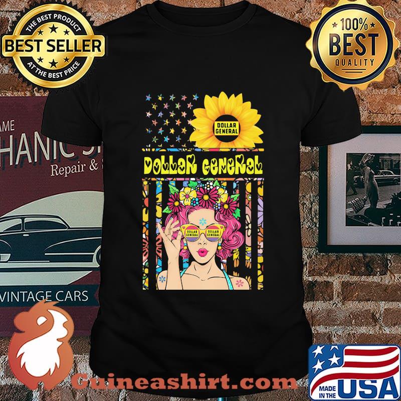 Woman sunflower dollar general american flag independence day shirt