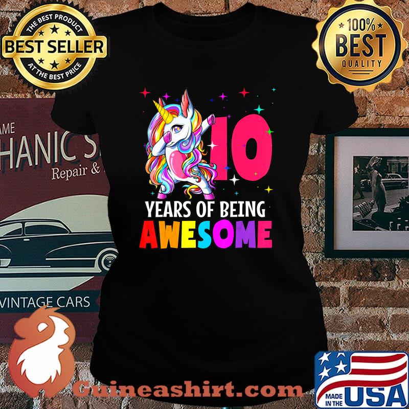10th Birthday Dabbing Unicorn Party Gift 10 Years Old Girls T-Shirt Laides tee