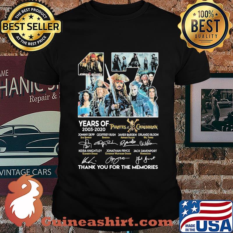 17 years of 2003 2020 pirates caribbean thank for the memories signatures shirt