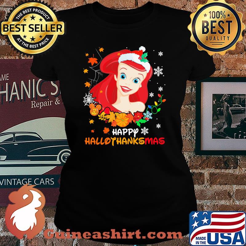 Ariel happy hallothanksmas halloween thanksgiving christmas s Laides tee