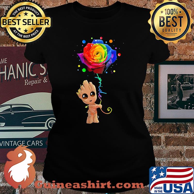 Baby groot holding rose lgbt pride s Laides tee