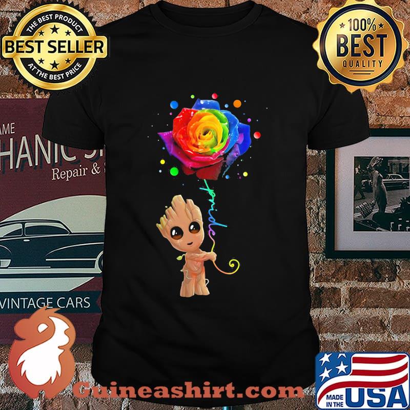 Baby groot holding rose lgbt pride shirt