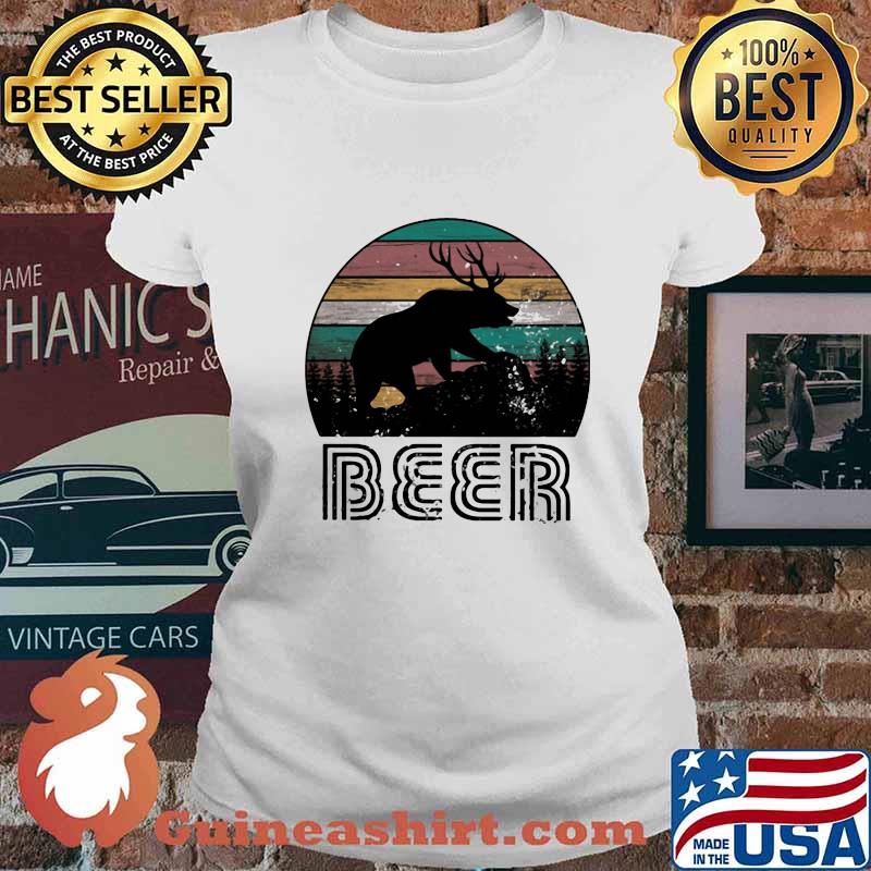 BEER DEER BEAR SUNSET VINTAGE RETRO SHIRT Ladies tee