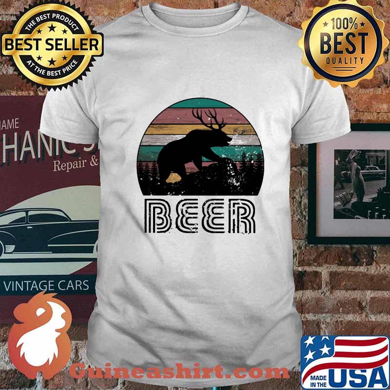 BEER DEER BEAR SUNSET VINTAGE RETRO SHIRT