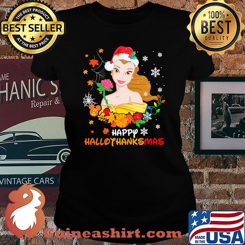 Belle happy hallothanksmas halloween thanksgiving christmas s Laides tee