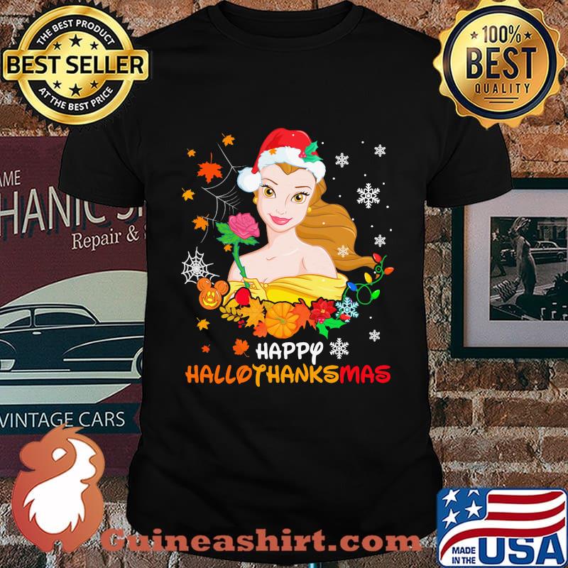 Belle happy hallothanksmas halloween thanksgiving christmas shirt