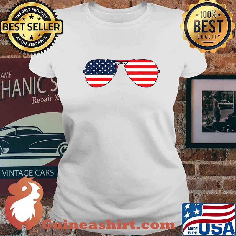 Biden Aviator Sunglasses Patriotic USA Flag T-Shirt Ladies tee