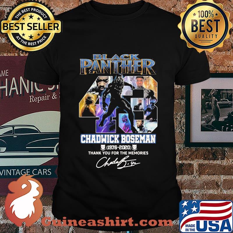 Black panther 43 rip chadwick actor 1976 2020 thank you for the memories signature shirt