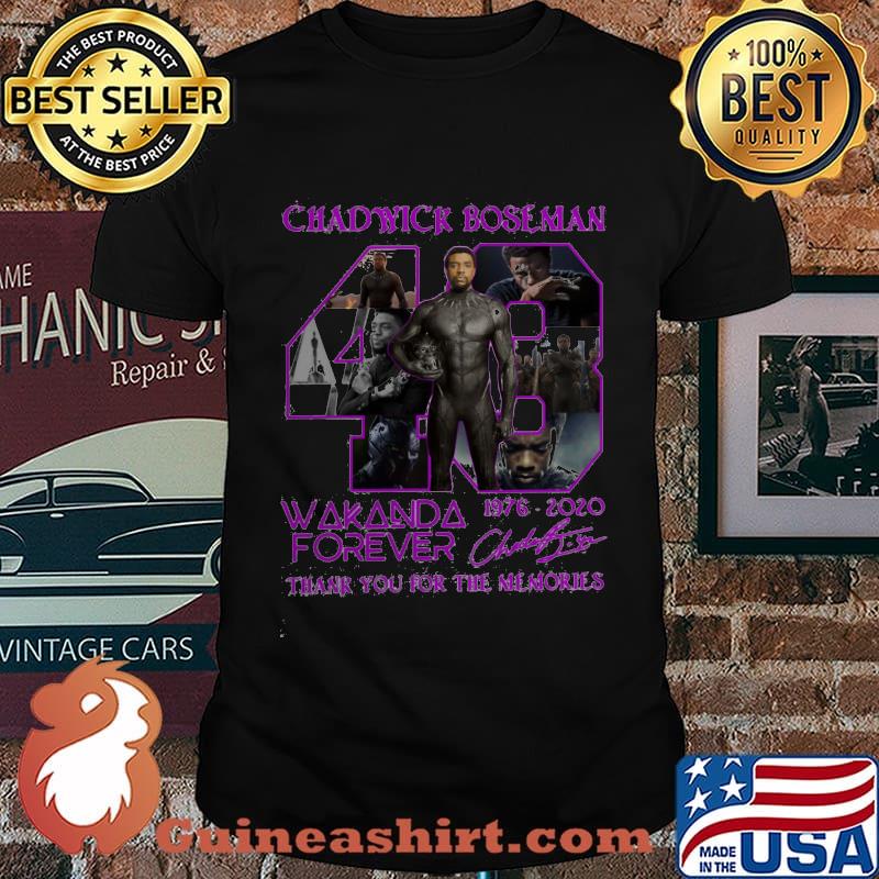 Black panther rip chadwick 43 wakanda forever 1976 2020 thank you for the memories signature shirt