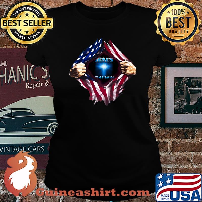 Blood insides american flag jesus is my savior s Laides tee