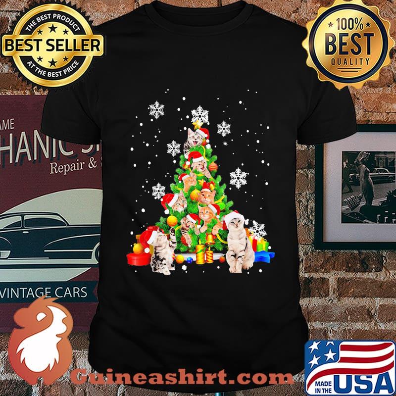 Christmas tree cat santa claws shirt