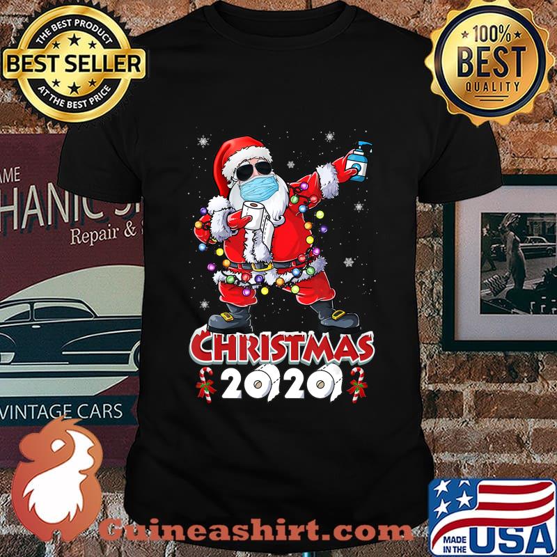 Dabbing Santa Christmas Wear Mask Tree Lights Quarantine T-Shirt