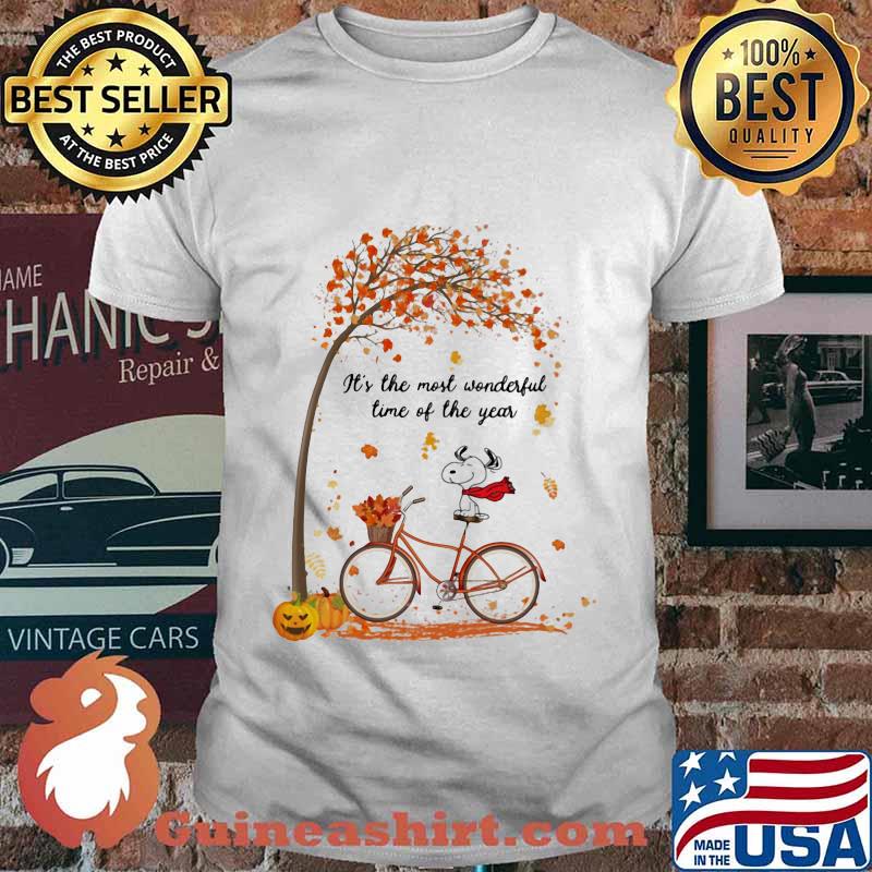 Dog riding bicycle bus it's the most wonderful time of the year leaves tree shirt