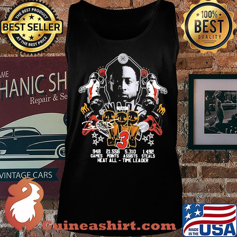 Dwyane wade 3 games points assists steals heat all time leader signature s Tank top