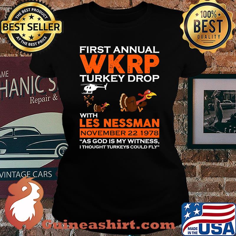 First Annual WKRP Thanksgiving-Day Turkey-Drop Shirt Laides tee