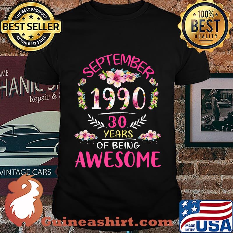 Flower Vintage September 1990 30th Birthday 30 Years Old T-Shirt