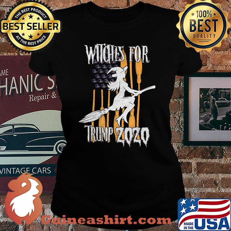 Funny Witches for Trump Halloween US Flag Broomstick Hat T-Shirt Laides tee