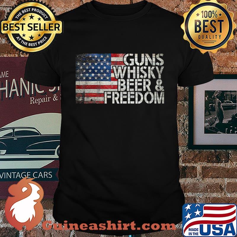 Gun Whiskey Beer and Freedom American Flag Vintage T-Shirt