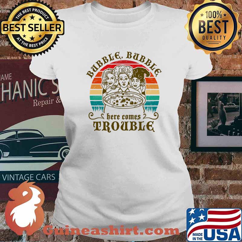 Halloween hocus pocus bubble bubble here comes trouble vintage retro s Ladies tee