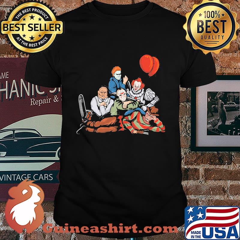 Halloween horror characters red balloon shirt
