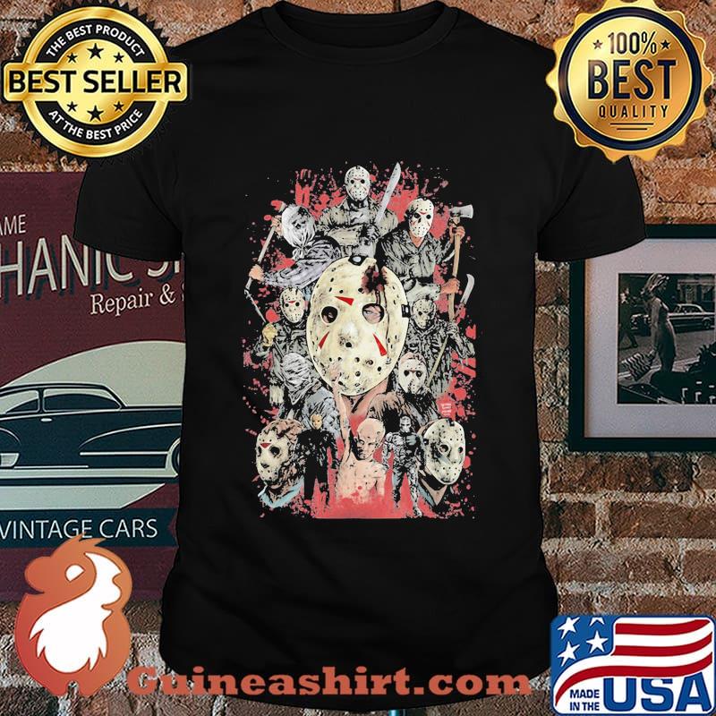 Halloween jason voorhees holds shirt