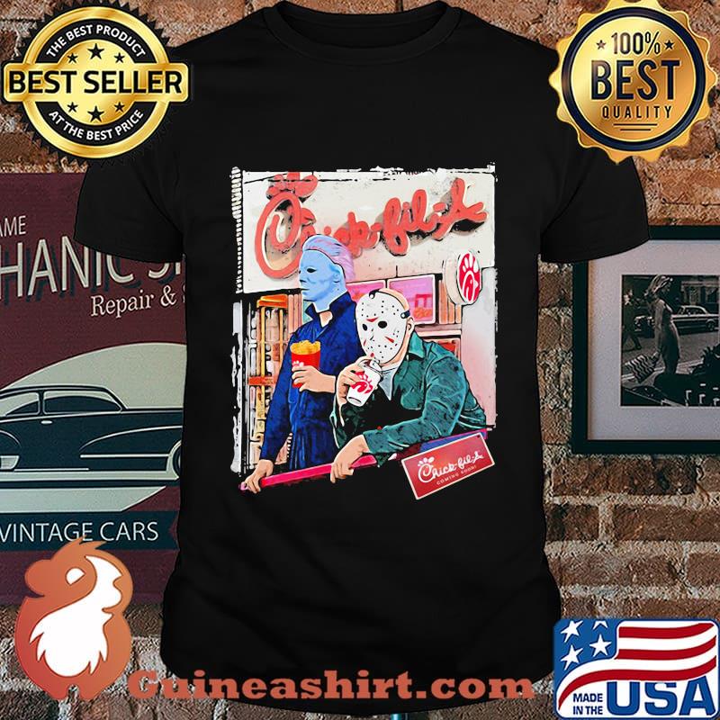 Halloween jason voorhees michael myers chick-fil-a shirt