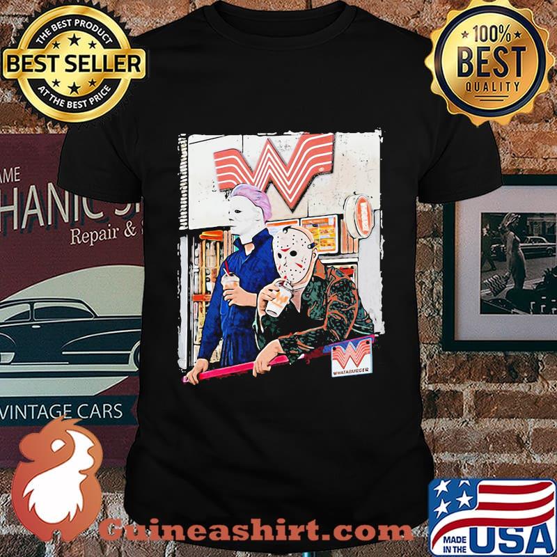 Halloween jason voorhees michael myers whataburger shirt