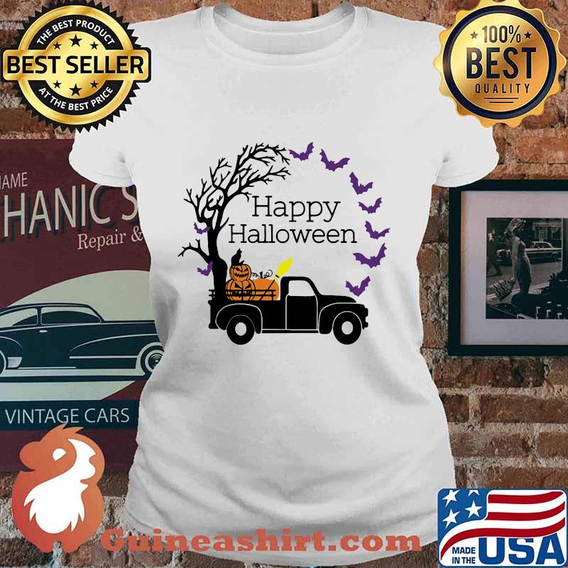 Happy halloween bat and pumpkin car tree s Ladies tee
