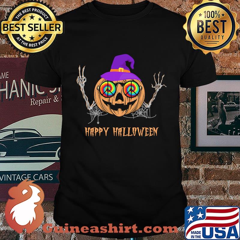 Happy halloween hippie pumpkin witch shirt