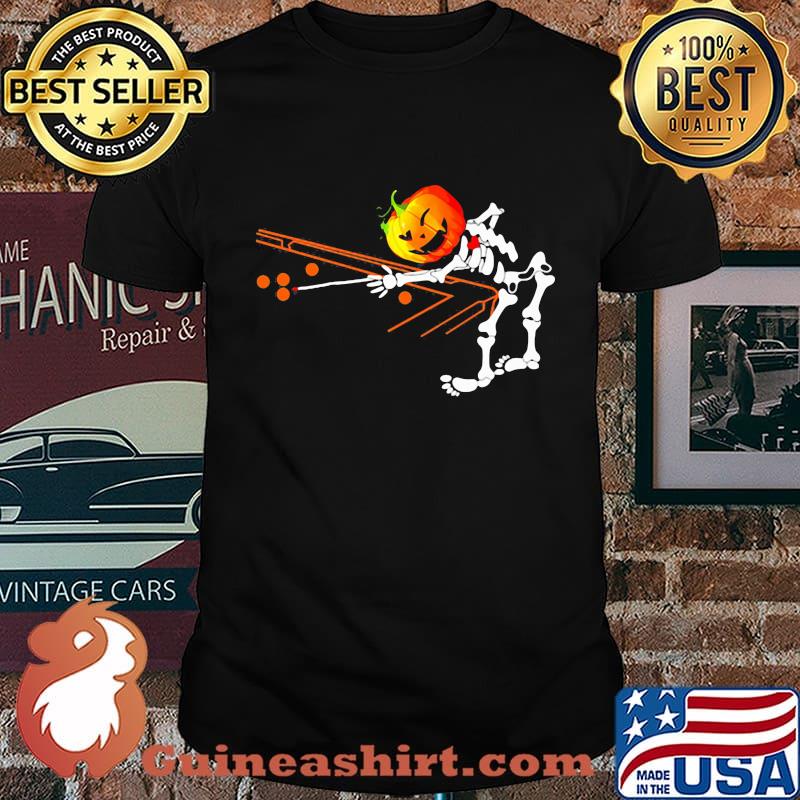 Happy halloween skeleton pumpkin billiard shirt