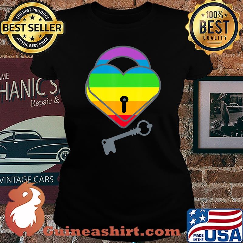 Heart Lock and Key Rainbow T-Shirt T-Shirt Laides tee