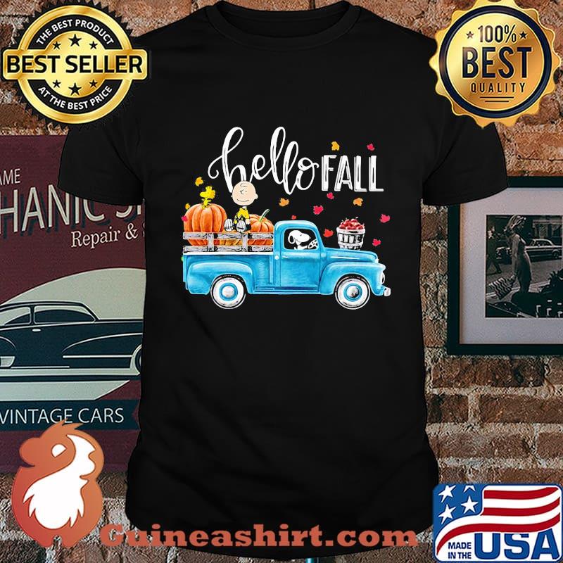 Hello fall the peanuts riding car shirt