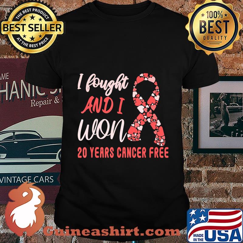 I Fought and I Won 20 Years Cancer Free Breast Cancer Ribbon T-Shirt