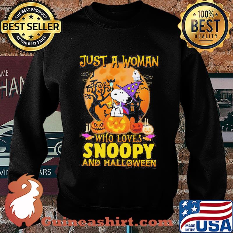 Just a woman who loves snoopy and halloween s Sweater