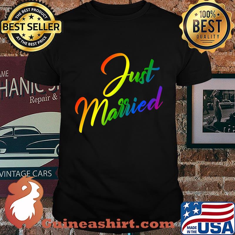 Just Married Gay Pride Rainbow Color Flag LGBT Graphic Print Premium T-Shirt