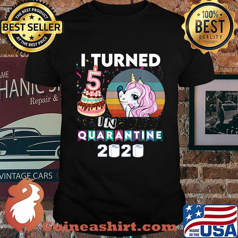 Kids Kids I turned 5 in quarantine Unicorn birthday 5th girl boy T-Shirt