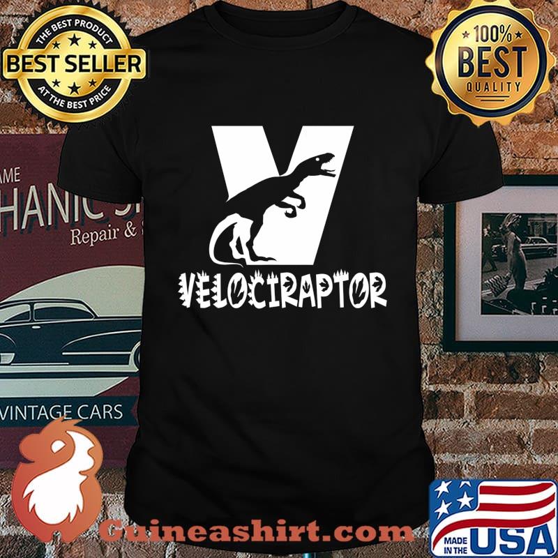 Letter V For Velociraptor, Funny Kids Dinosaurs T-Shirt