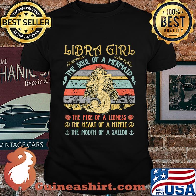 Libra Girl The Soul Of A Mermaid Vintage Birthday Gift T-Shirt