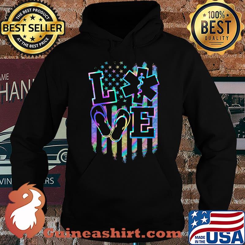 Love Ems Emt Paramedic American Flag Independence Day Shirt Hoodie