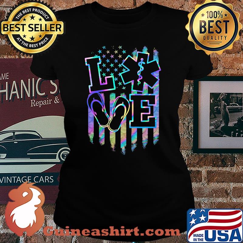 Love Ems Emt Paramedic American Flag Independence Day Shirt Laides tee