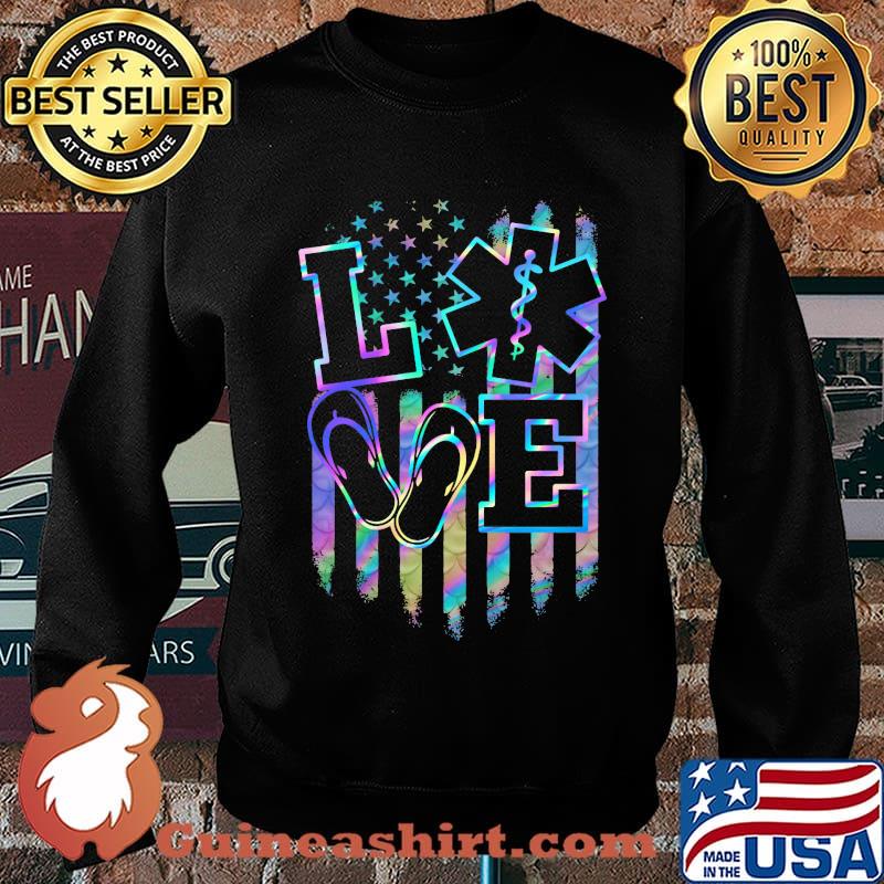 Love Ems Emt Paramedic American Flag Independence Day Shirt Sweater