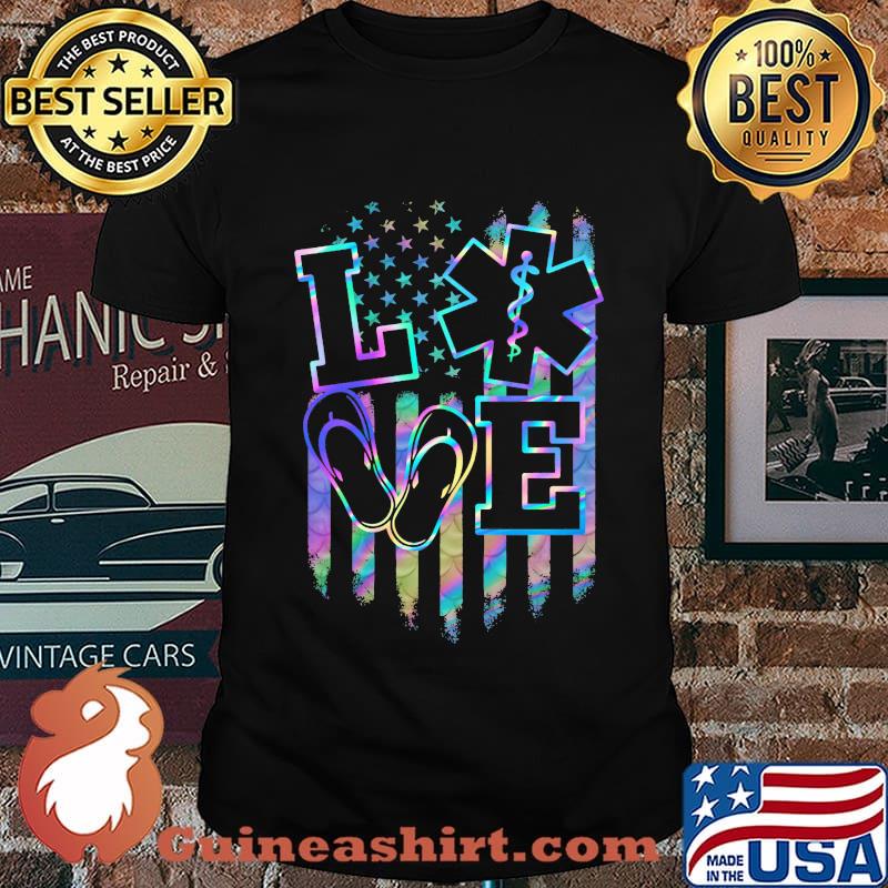 Love Ems Emt Paramedic American Flag Independence Day Shirt