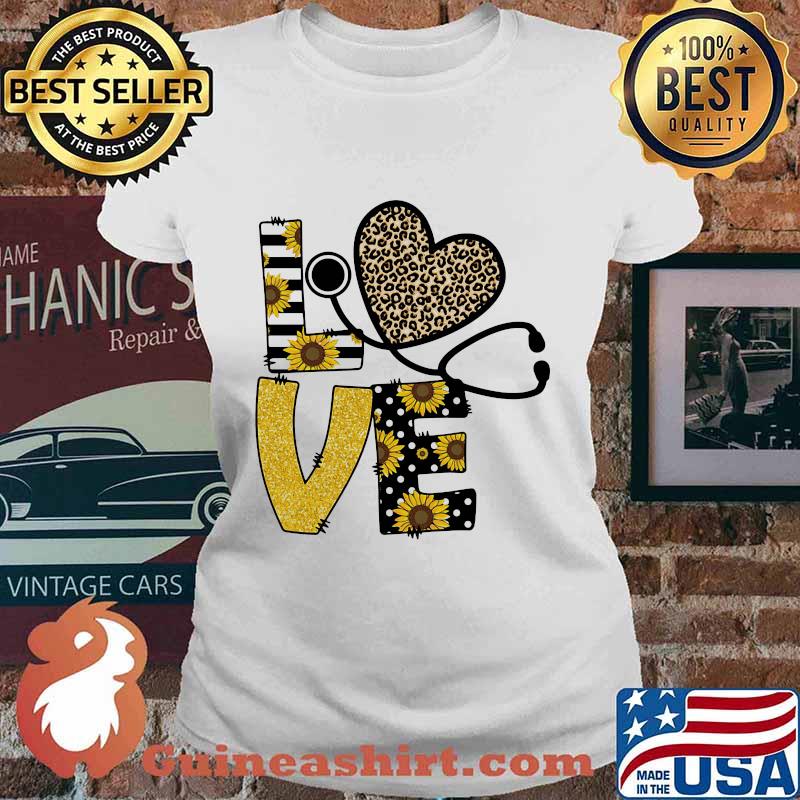 Love Stethoscope Sunflower Leopard Shirt Ladies tee